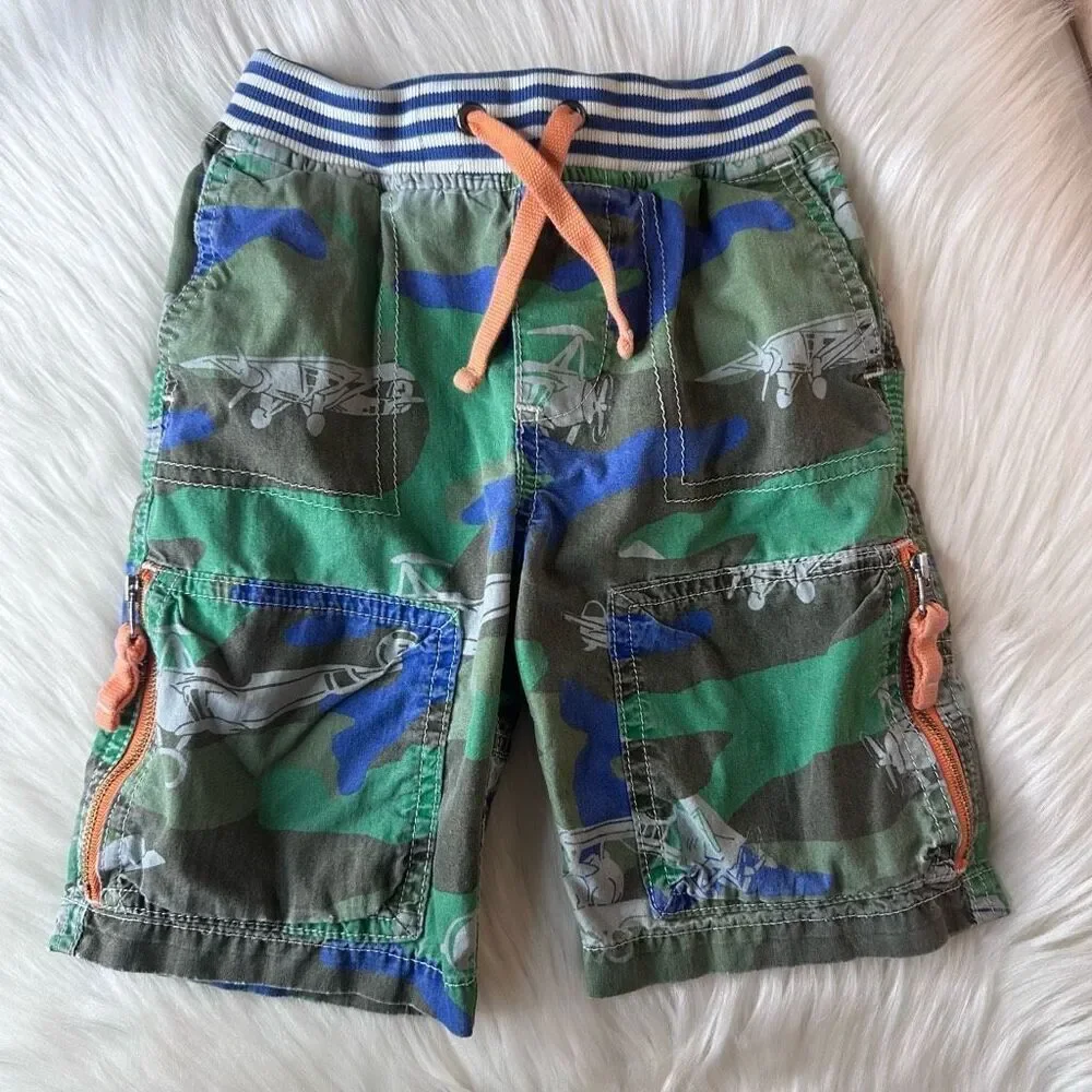 Mini Boden Green & Blue Plane Camo Shorts Size 3